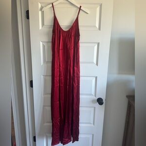 Pour Les Femmes Silk Charmeuse Jumpsuit in Cranberry